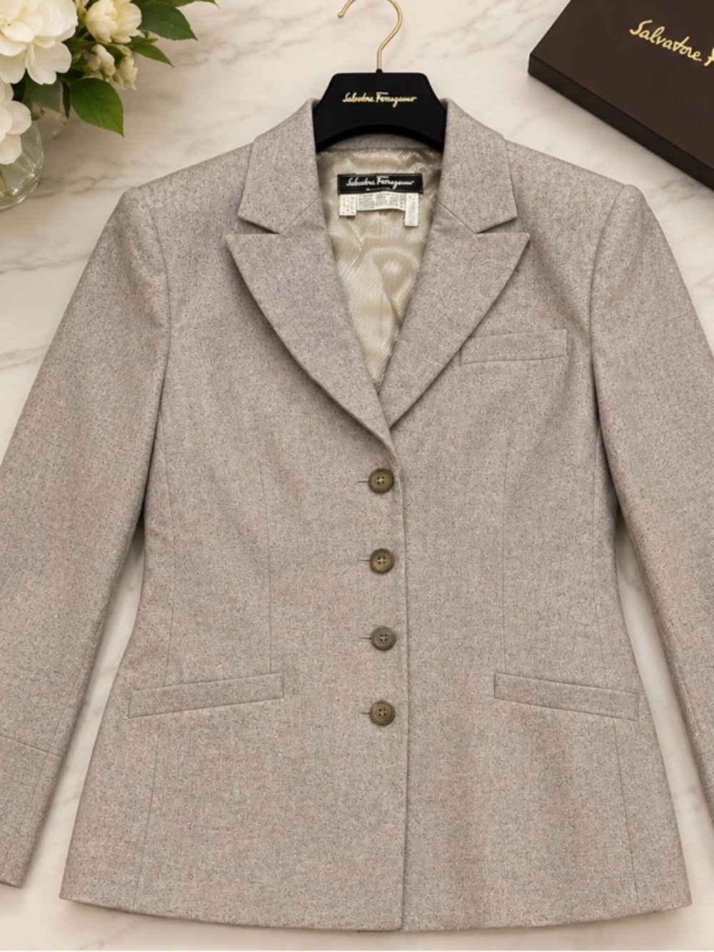 Salvatore Ferragamo Grey Tailored Wool-Blend Blazer - Picture 2 of 9
